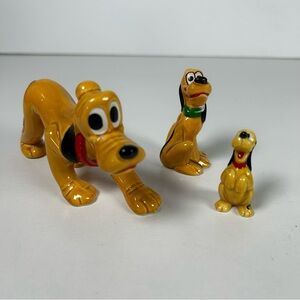 Vintage Walt Disney Productions Ceramic Pluto Dog Figurine Japan Lot Of 3